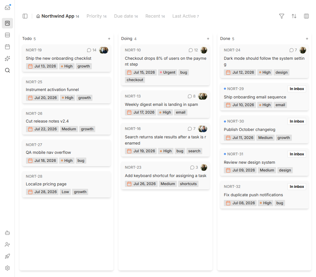 The same Hypertask board in the light theme